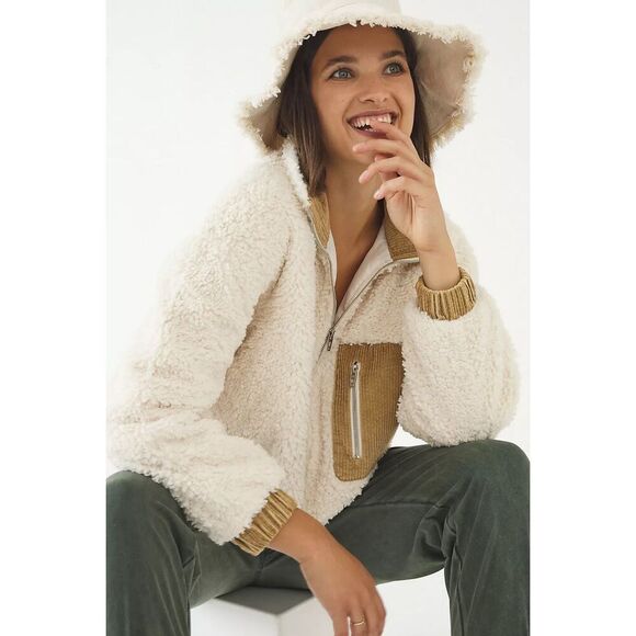 REVOLVE Blank NYC Abbi Corduroy-Trimmed Sherpa Jacket Size S - Picture 1 of 14